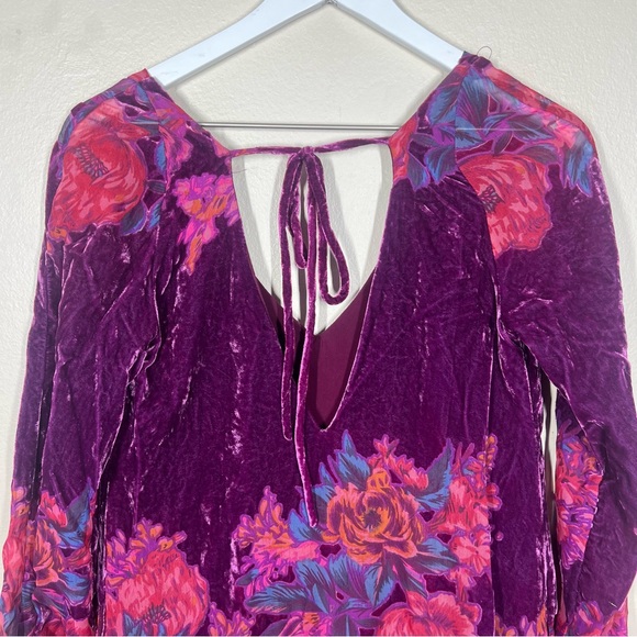 Free People womens Misha floral Burnout Velvet long sleeve Mini dress size XS - Picture 10 of 11